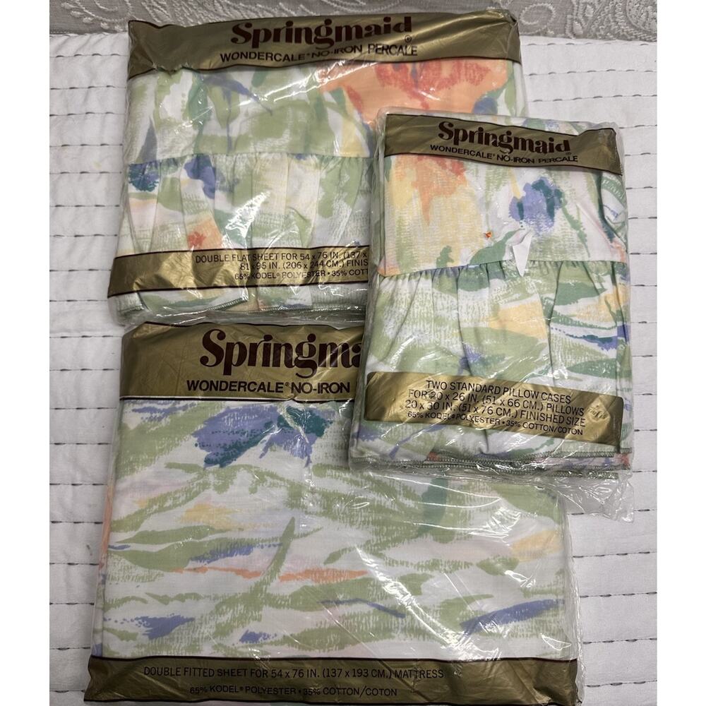 Springmaid Wondercale Vintage Sheet Set Double Fitted Full Tulip Shower Floral